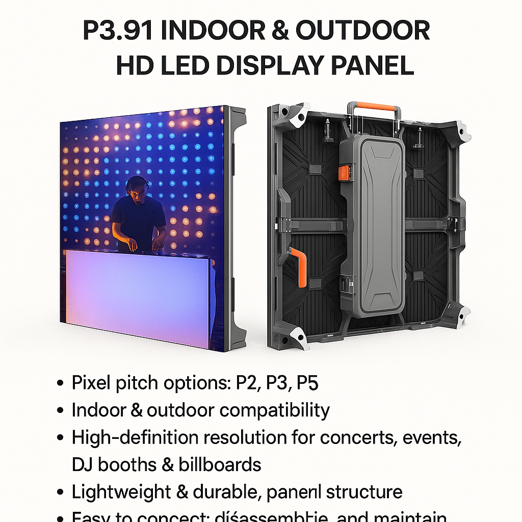 P2 / P3 / P4 / 0P5 LED Display Panel – P3.91 Indoor & Outdoor HD Screen for Events, DJ Booths & Advertising