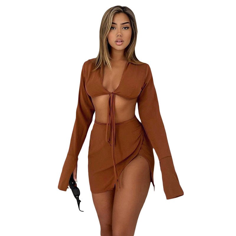 Elegant Lace-Up Top & Shorts Set for Women - Flashfy