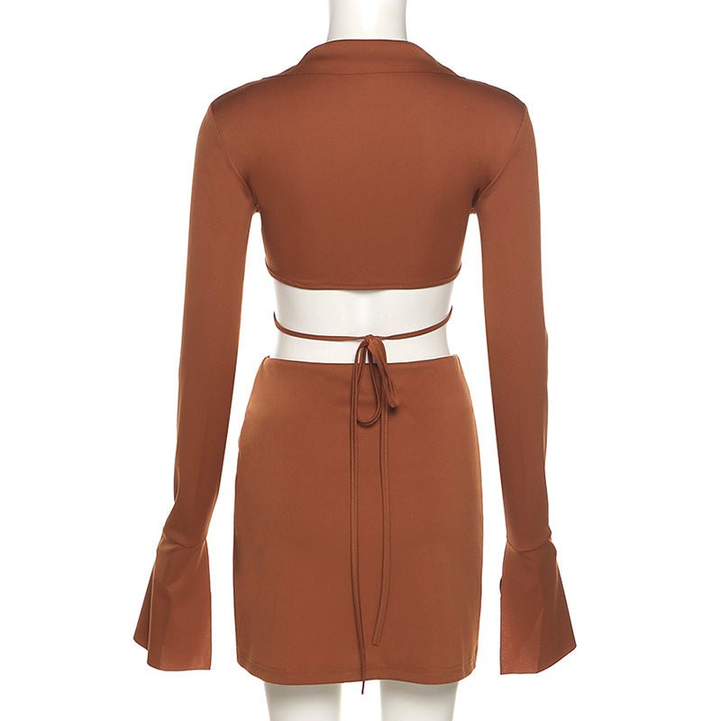 Elegant Lace-Up Top & Shorts Set for Women - Flashfy