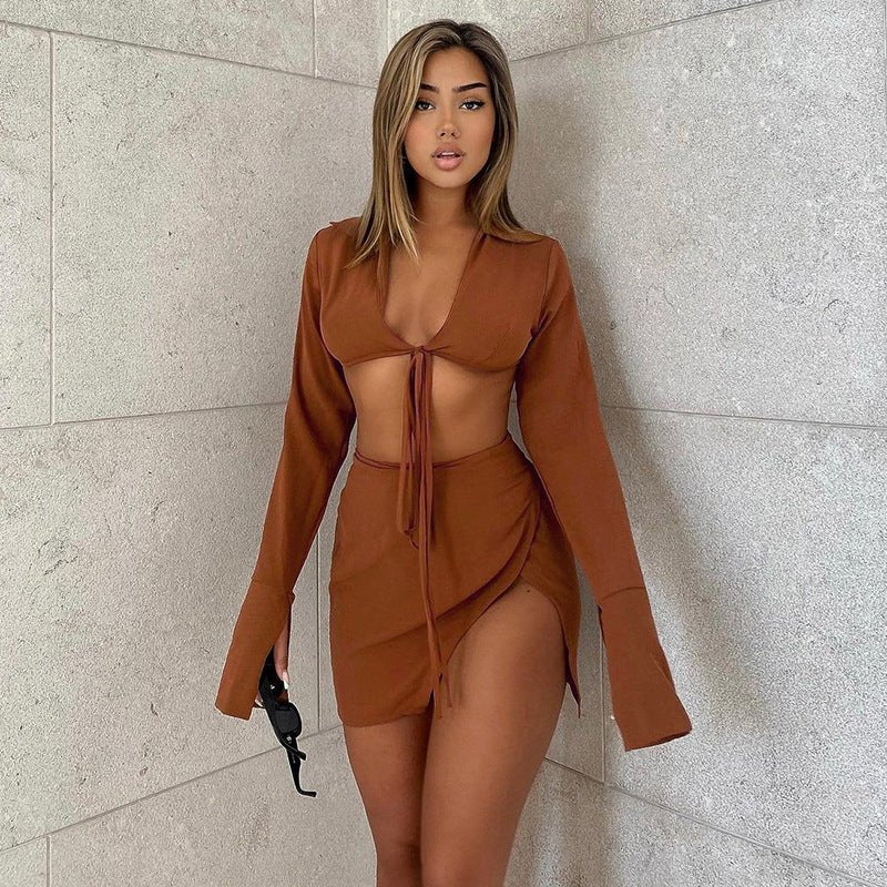 Elegant Lace-Up Top & Shorts Set for Women - Flashfy