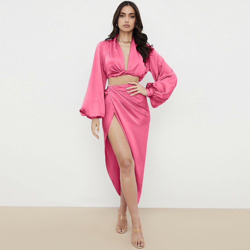Elegant Long Sleeve Two-Piece Set - Flashfy