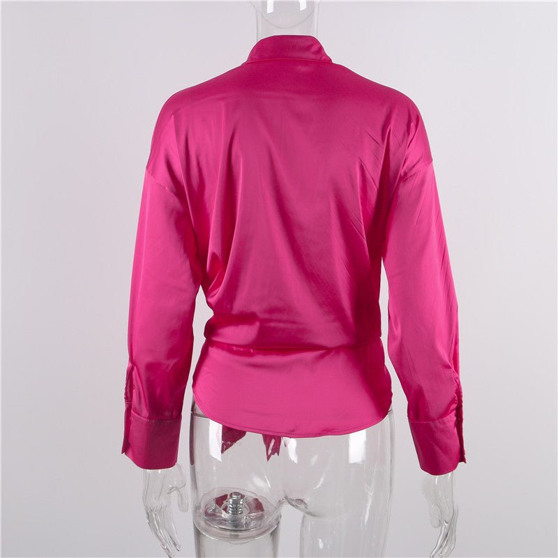 Elegant Satin Lace-up Long-sleeved Top - Flashfy