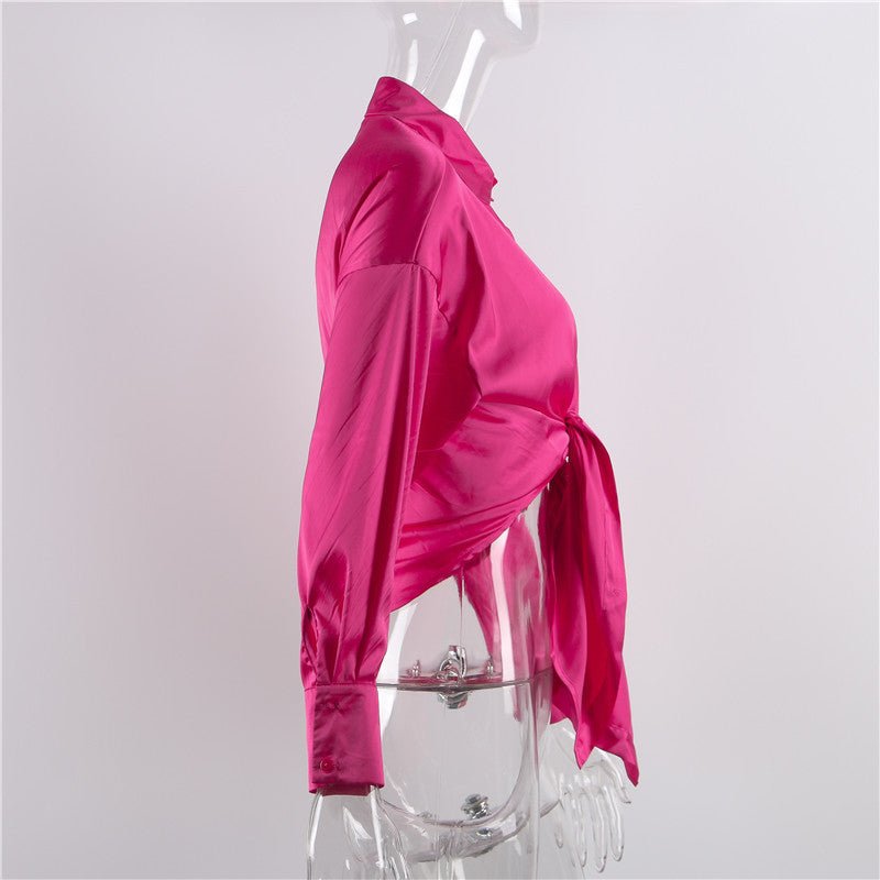 Elegant Satin Lace-up Long-sleeved Top - Flashfy
