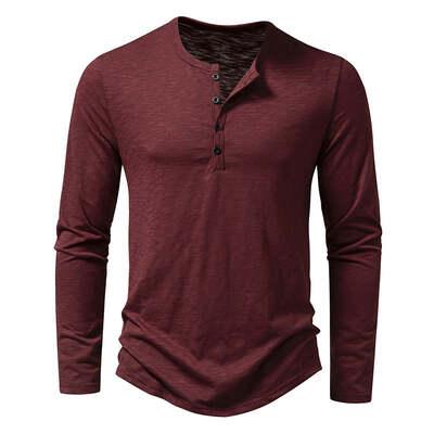 Fashionable Henley Slub Cotton Shirt - Flashfy