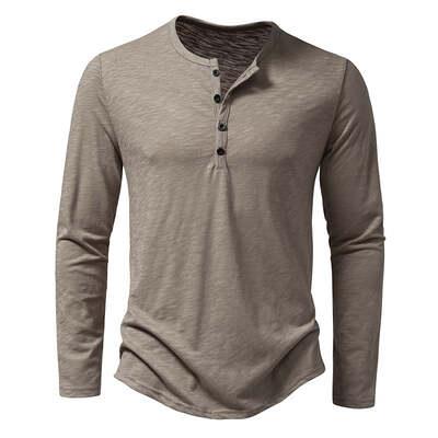 Fashionable Henley Slub Cotton Shirt - Flashfy