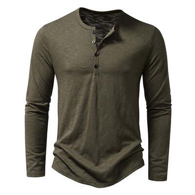 Fashionable Henley Slub Cotton Shirt - Flashfy