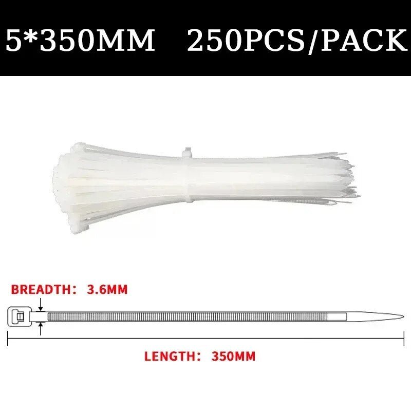 Large Nylon Zip Tie White Self-Locking Cable Tie 5*200mm High Strength Fixed Belt Tie Industrial Binding Rope 5*350mm 8*400mm - Flashfy