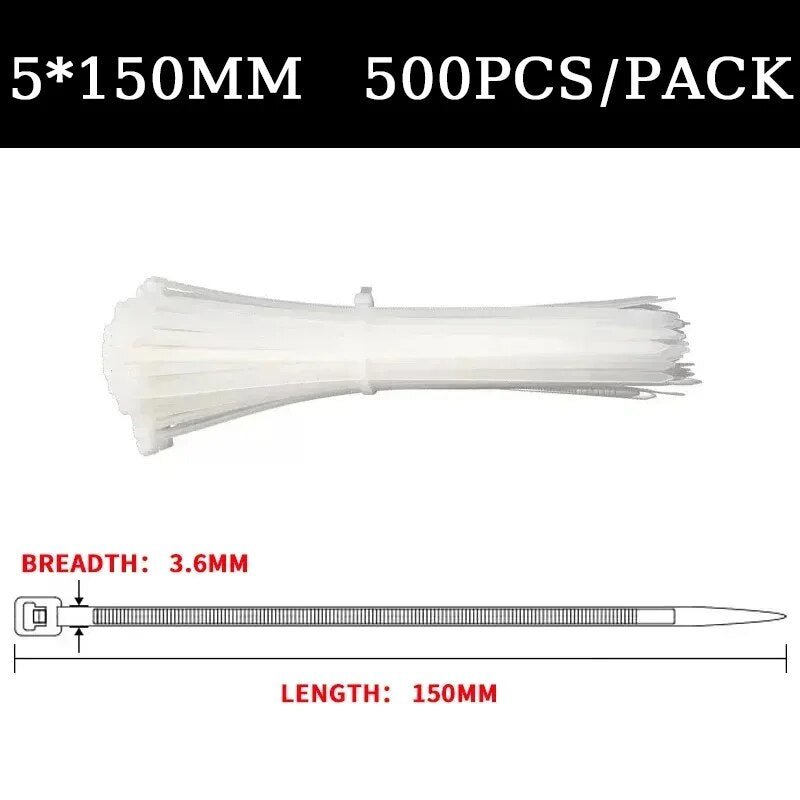 Large Nylon Zip Tie White Self-Locking Cable Tie 5*200mm High Strength Fixed Belt Tie Industrial Binding Rope 5*350mm 8*400mm - Flashfy