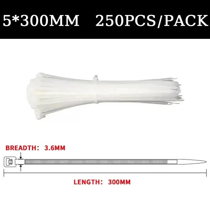 Large Nylon Zip Tie White Self-Locking Cable Tie 5*200mm High Strength Fixed Belt Tie Industrial Binding Rope 5*350mm 8*400mm - Flashfy