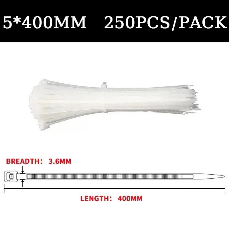 Large Nylon Zip Tie White Self-Locking Cable Tie 5*200mm High Strength Fixed Belt Tie Industrial Binding Rope 5*350mm 8*400mm - Flashfy
