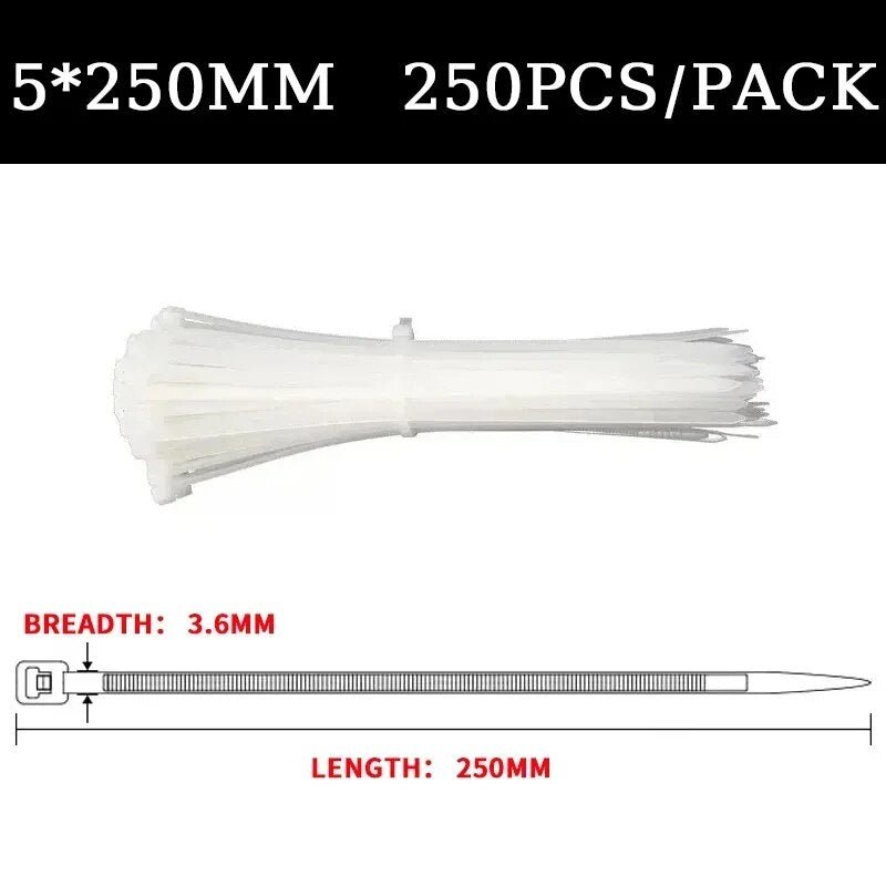 Large Nylon Zip Tie White Self-Locking Cable Tie 5*200mm High Strength Fixed Belt Tie Industrial Binding Rope 5*350mm 8*400mm - Flashfy