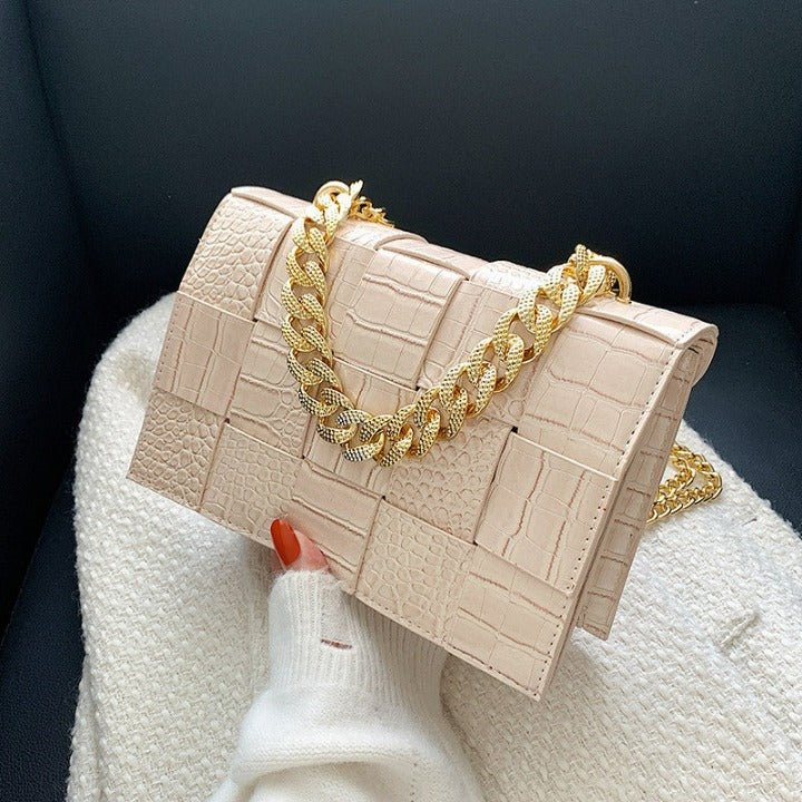 One-shoulder Woven Texture Stone Plaid Wallet - Flashfy