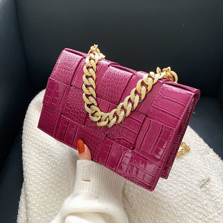 One-shoulder Woven Texture Stone Plaid Wallet - Flashfy