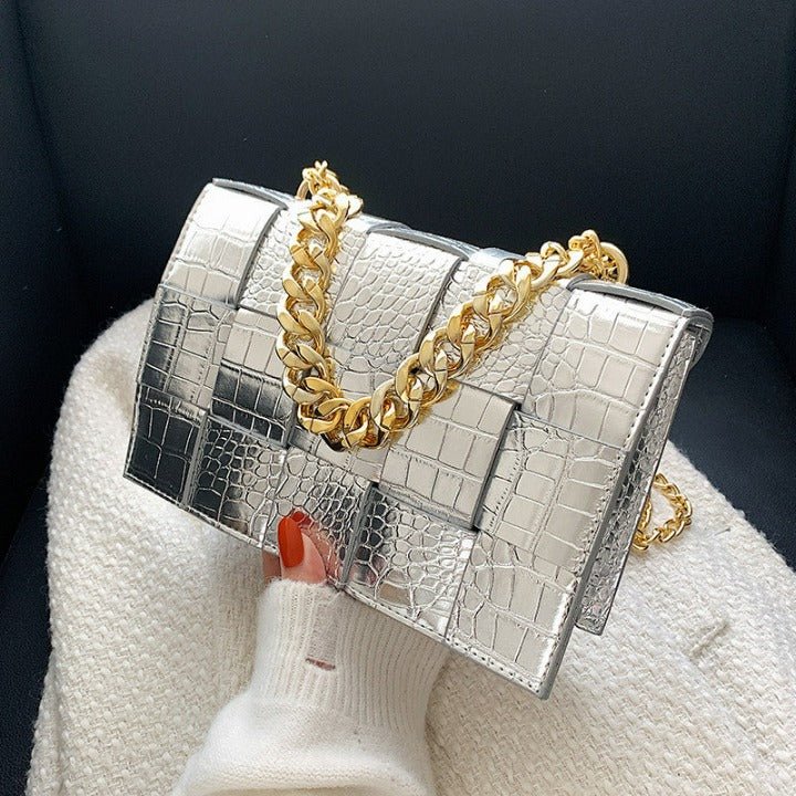 One-shoulder Woven Texture Stone Plaid Wallet - Flashfy