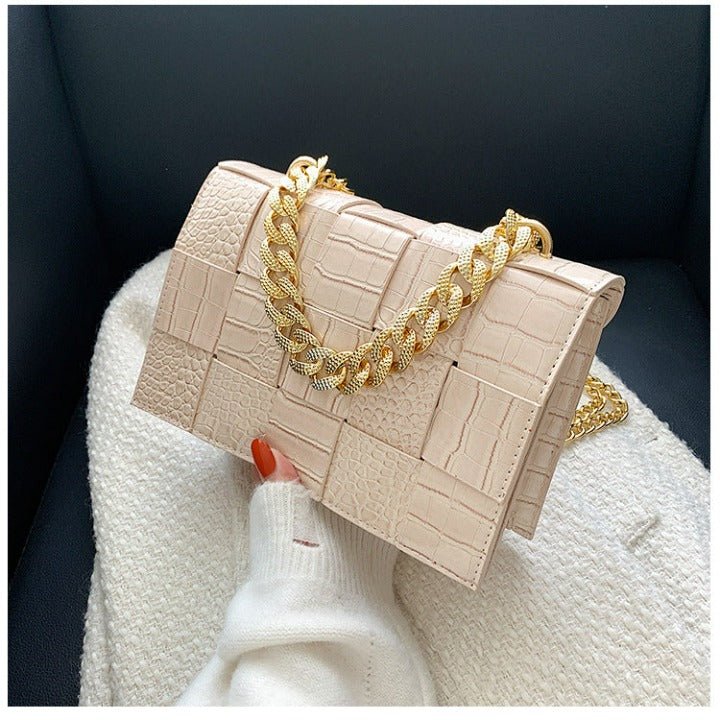 One-shoulder Woven Texture Stone Plaid Wallet - Flashfy