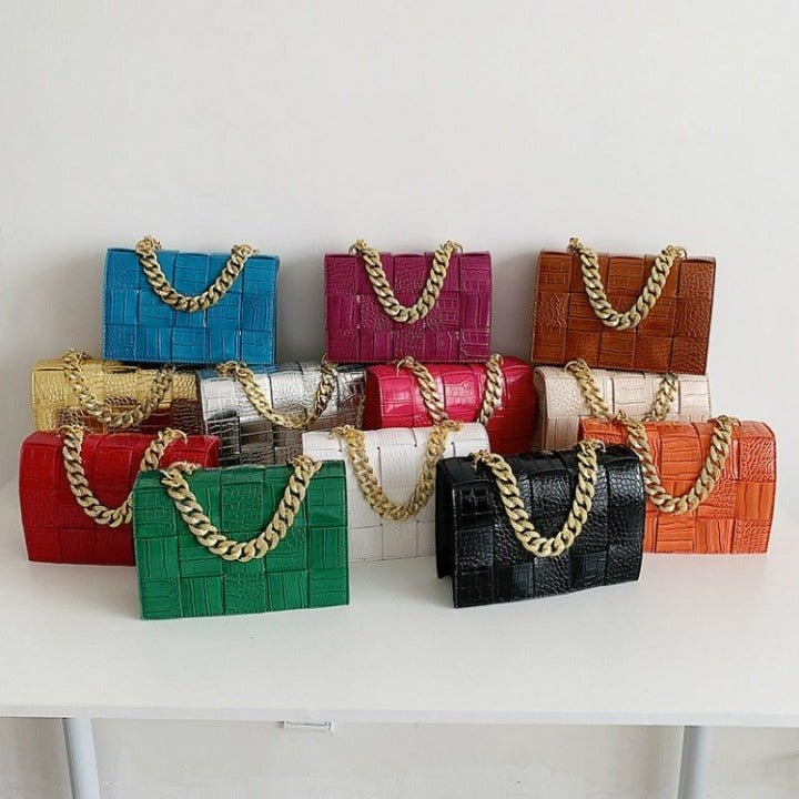 One-shoulder Woven Texture Stone Plaid Wallet - Flashfy