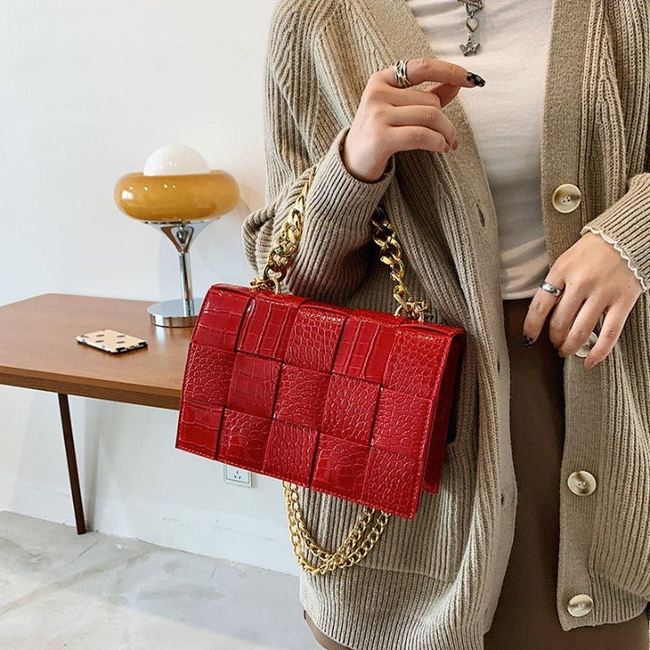 One-shoulder Woven Texture Stone Plaid Wallet - Flashfy