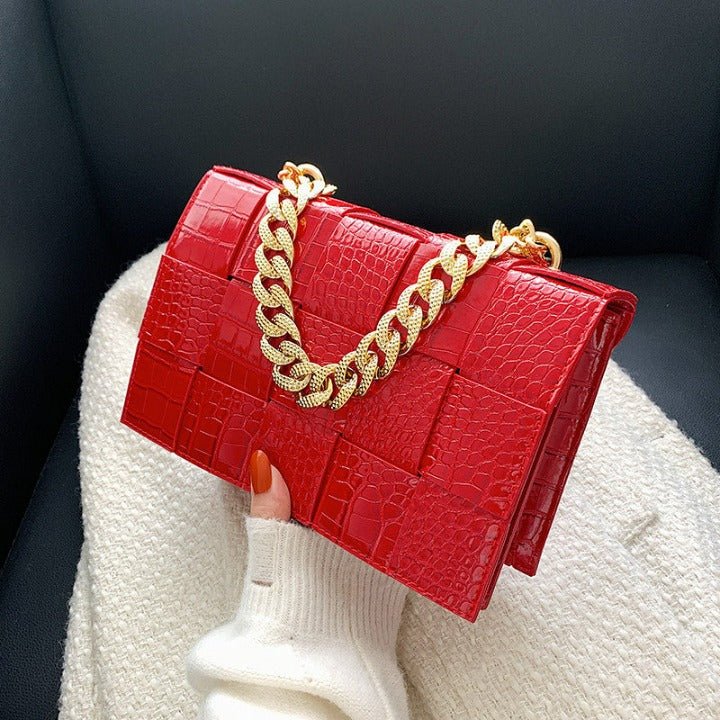 One-shoulder Woven Texture Stone Plaid Wallet - Flashfy