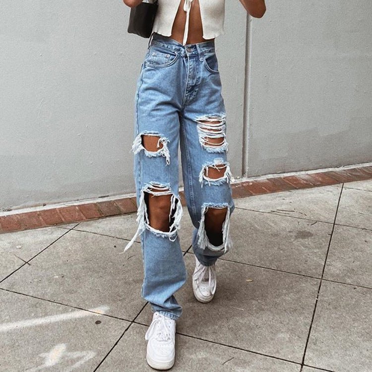 Ripped Slimming Washed Jeans - Flashfy