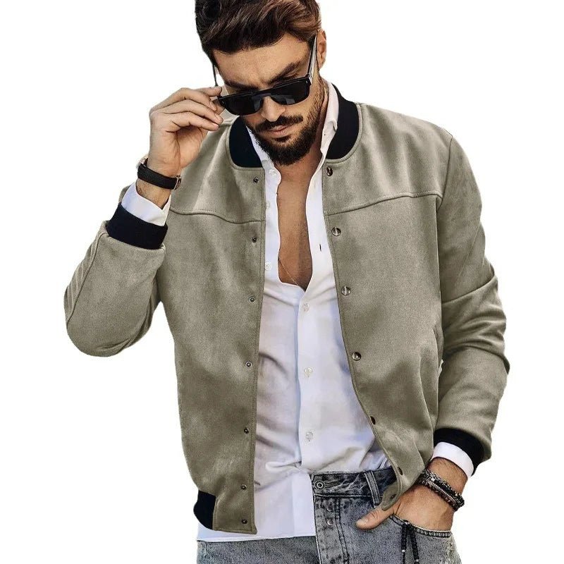 Suede Stand Collar Cardigan - Flashfy