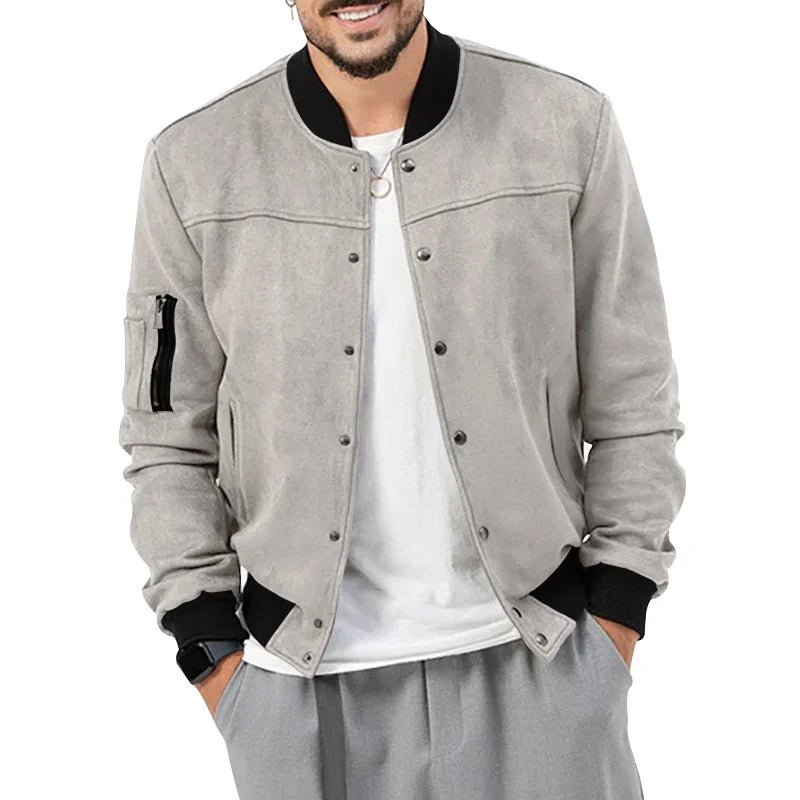 Suede Stand Collar Cardigan - Flashfy