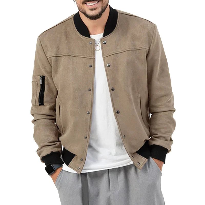 Suede Stand Collar Cardigan - Flashfy