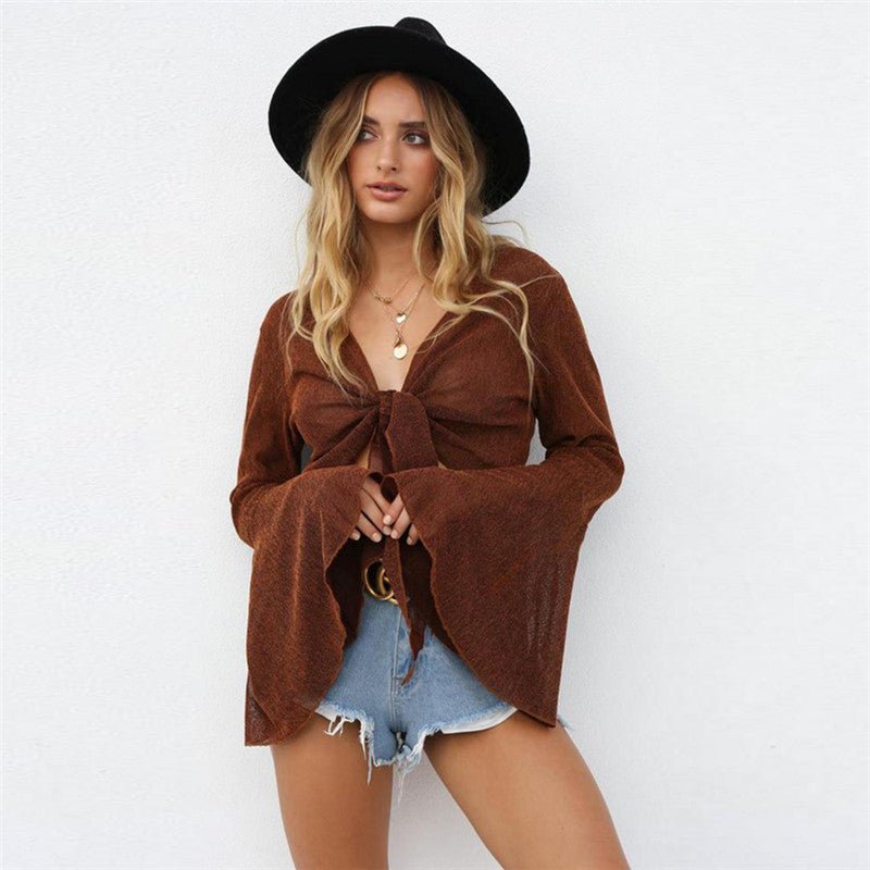 Trumpet Sleeve Cardigan Slim Short T-shirt - Flashfy