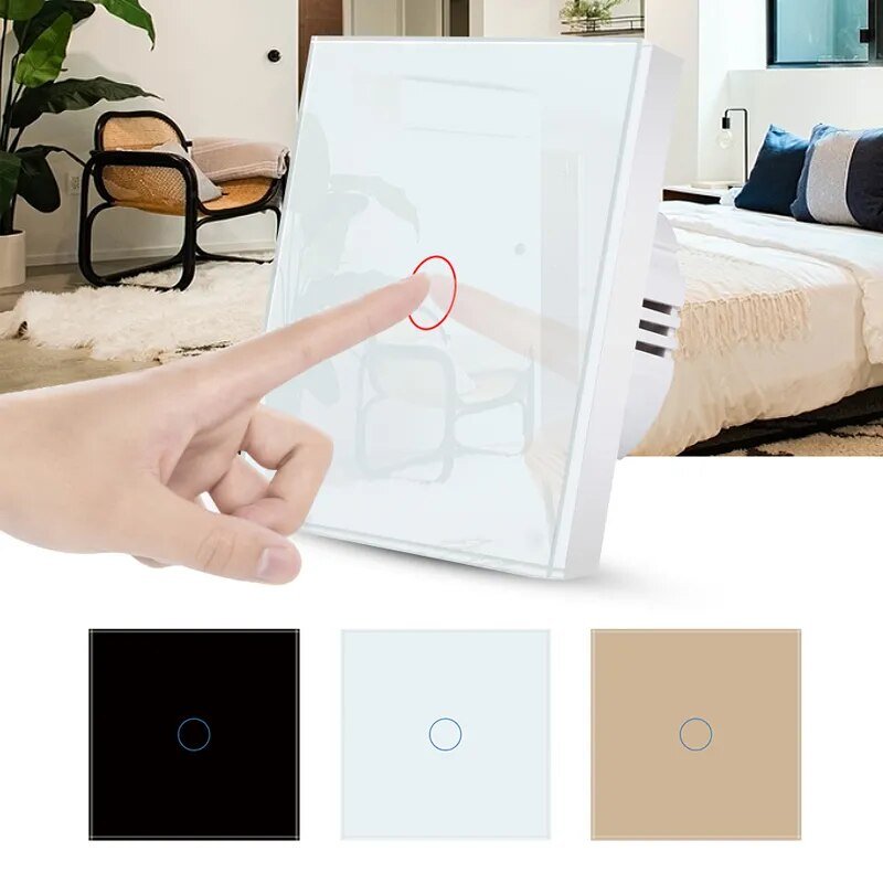 UBARO EU/UK Standard Crystal Tempered Glass Wall Panel Light Touch Switch Led Indicator Sensor Electrical Button 1/2/3Gang 220V - Flashfy