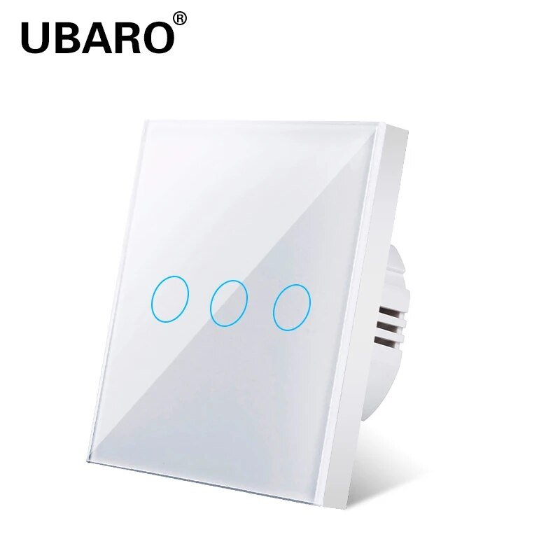 UBARO EU/UK Standard Crystal Tempered Glass Wall Panel Light Touch Switch Led Indicator Sensor Electrical Button 1/2/3Gang 220V - Flashfy