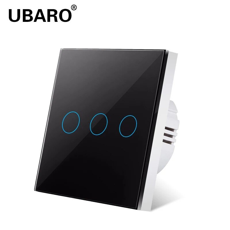 UBARO EU/UK Standard Crystal Tempered Glass Wall Panel Light Touch Switch Led Indicator Sensor Electrical Button 1/2/3Gang 220V - Flashfy