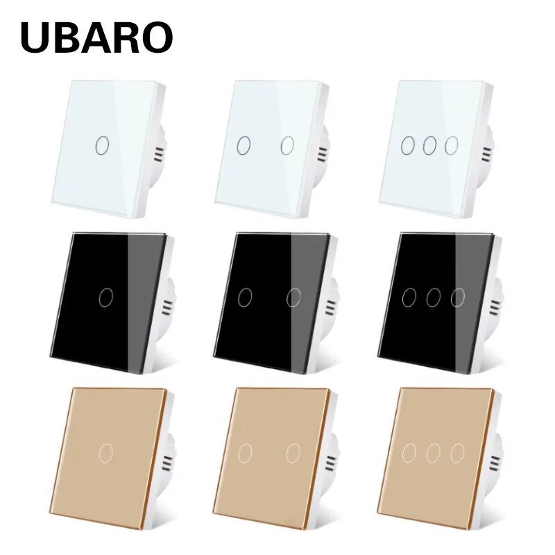UBARO EU/UK Standard Crystal Tempered Glass Wall Panel Light Touch Switch Led Indicator Sensor Electrical Button 1/2/3Gang 220V - Flashfy