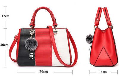 Women Hairball Ornaments Totes Patchwork Handbag - Flashfy