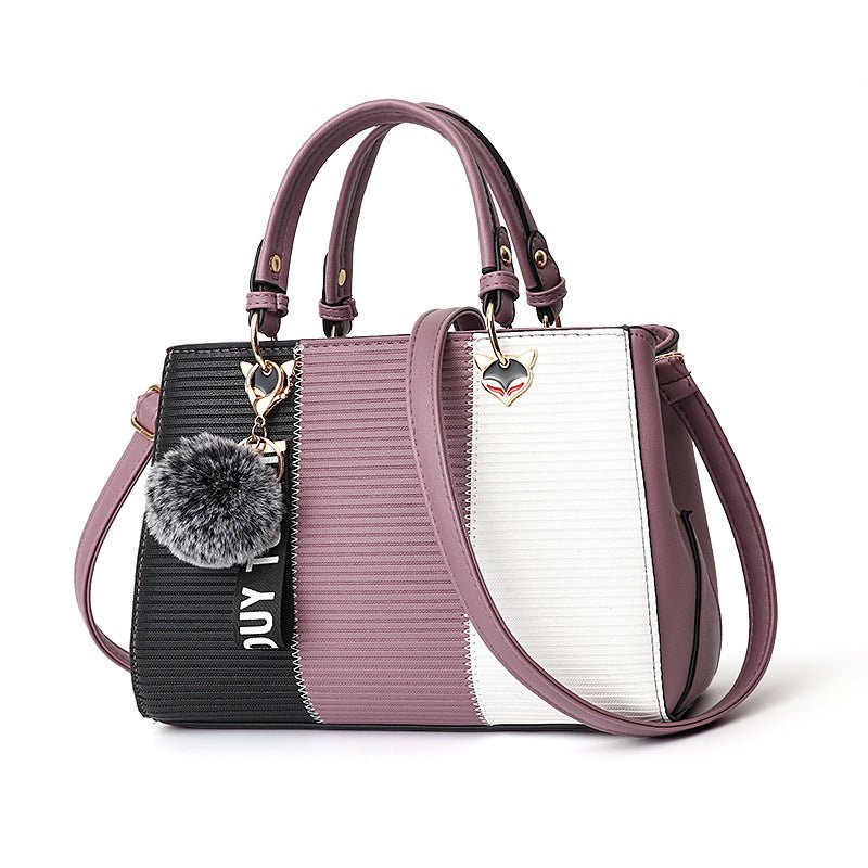 Women Hairball Ornaments Totes Patchwork Handbag - Flashfy