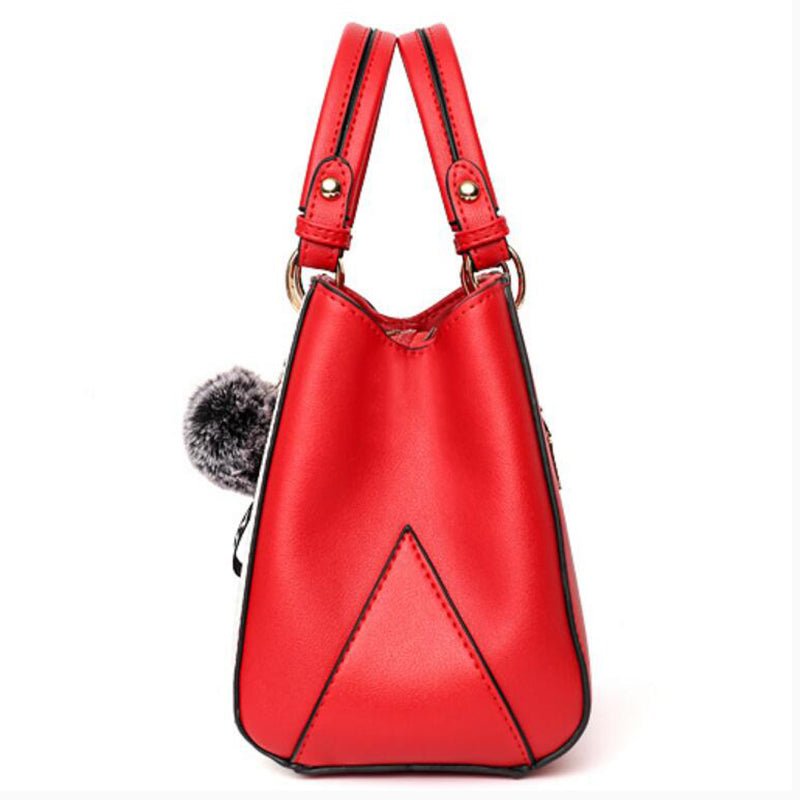 Women Hairball Ornaments Totes Patchwork Handbag - Flashfy