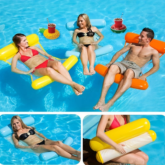 People relaxing on Flashfy inflatable pool floats in a pool setting.