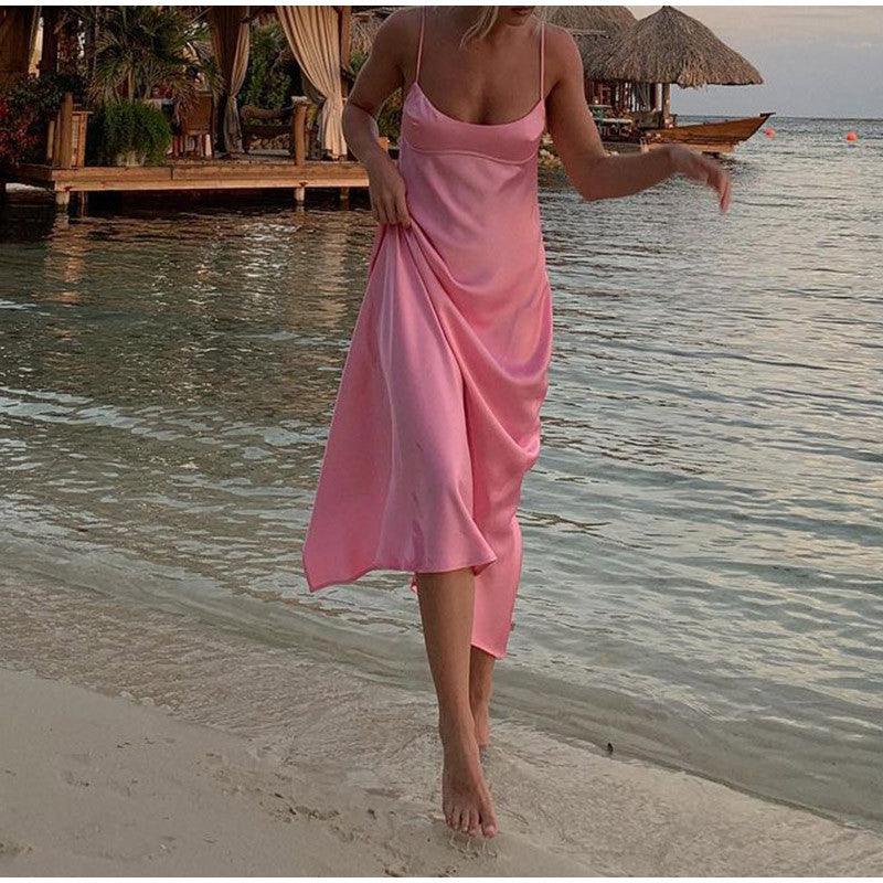 Women Camis Satin Long Dresses Elegant Sleeveless 
