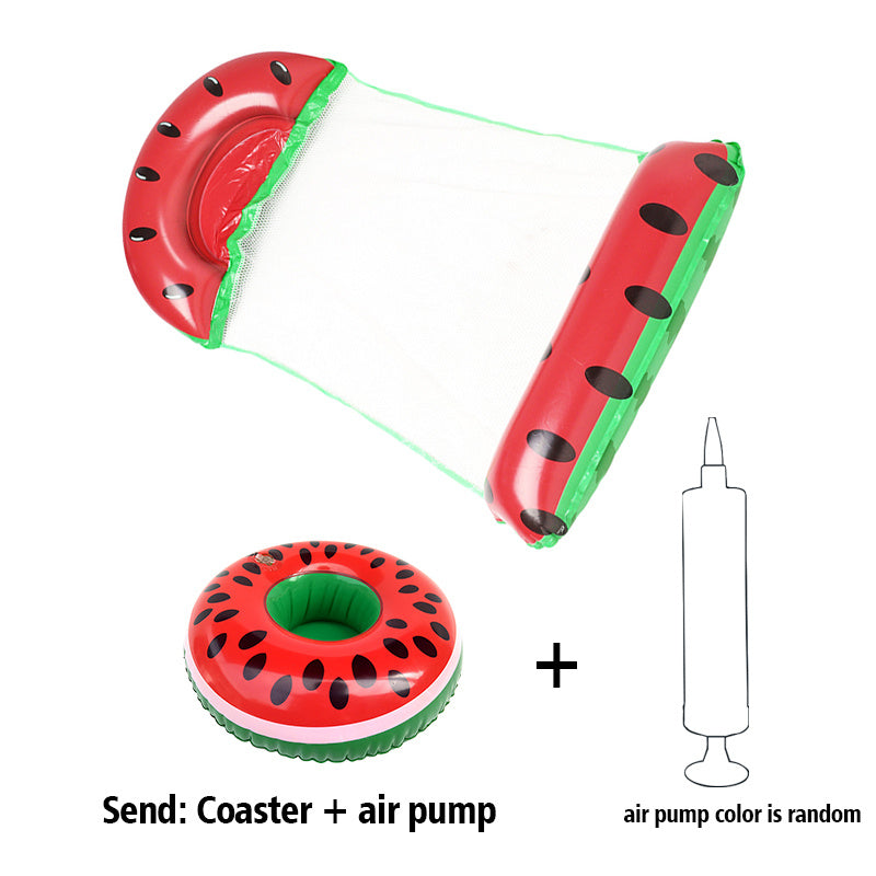 Flashfy  Inflatable watermelon coasters with an air pump on a white background
