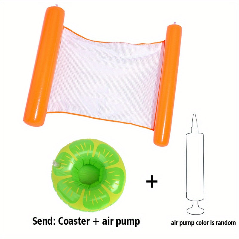 Flashfy  Inflatable coaster with orange frame and green inner tube, air pump included.