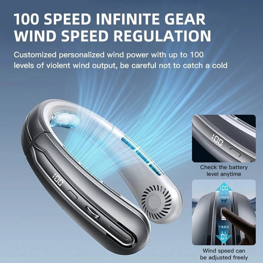 Xiaomi 8000mAh Bladeless Neck Fan – Portable USB Air Cooler with LED Display & 100-Speed Settings for Outdoor Comfort – Flashfy best-seller