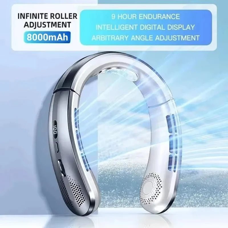 Xiaomi 8000mAh Bladeless Neck Fan – Portable USB Air Cooler with LED Display & 100-Speed Settings for Outdoor Comfort – trending on Flashfy