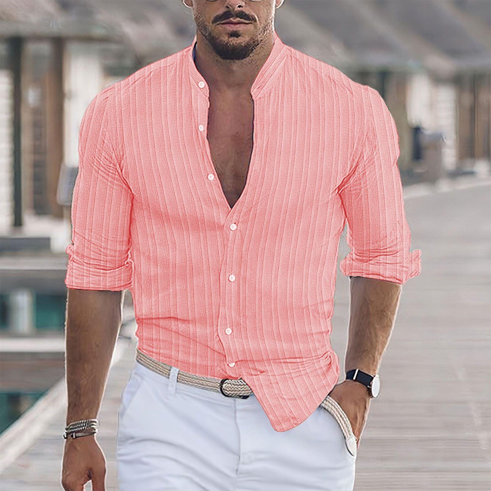 Euro-American Cotton-Linen Jacquard Stripe Shirt - Flashfy