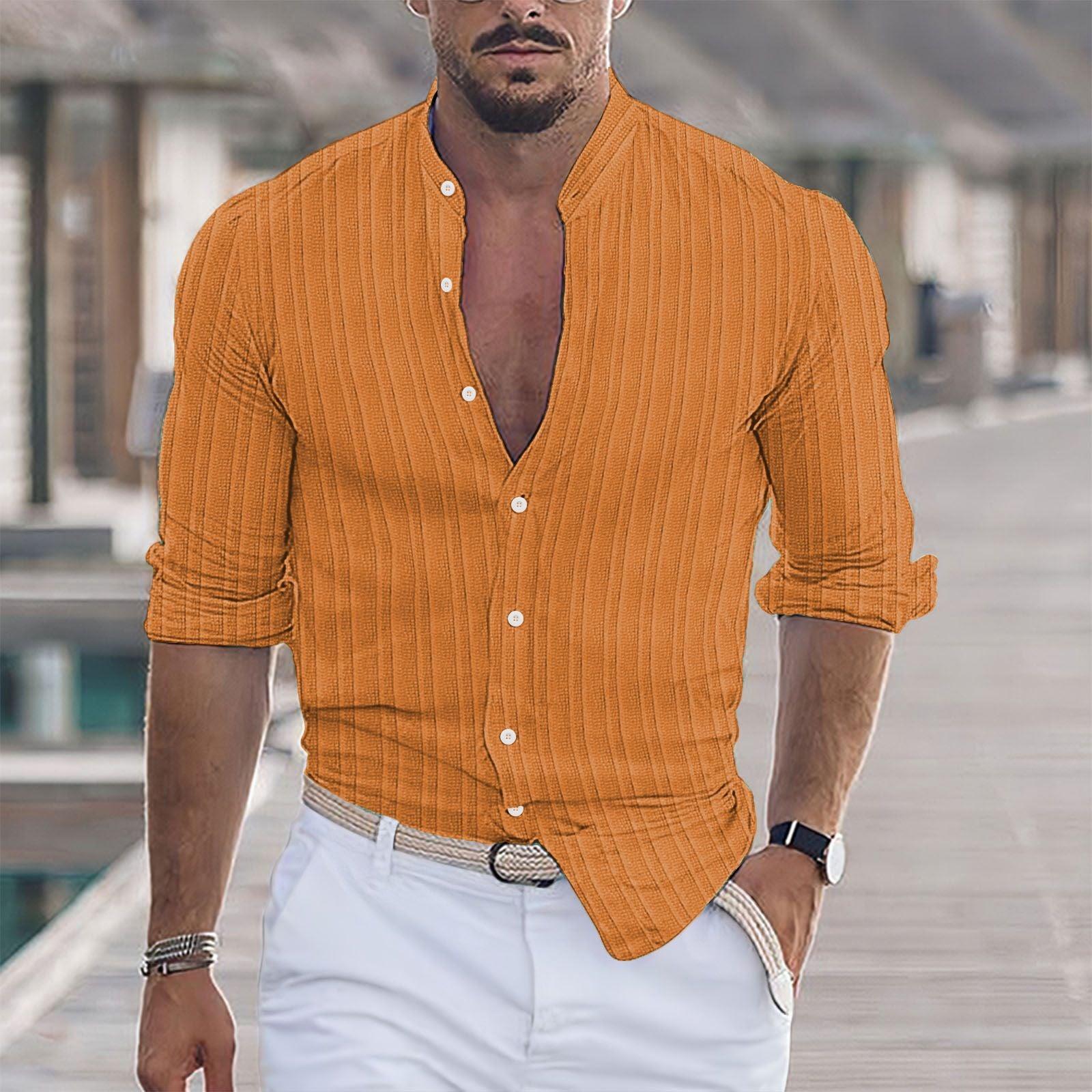 Euro-American Cotton-Linen Jacquard Stripe Shirt - Flashfy