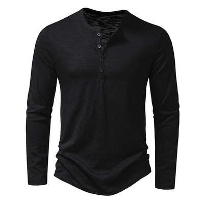 Fashionable Henley Slub Cotton Shirt - Flashfy