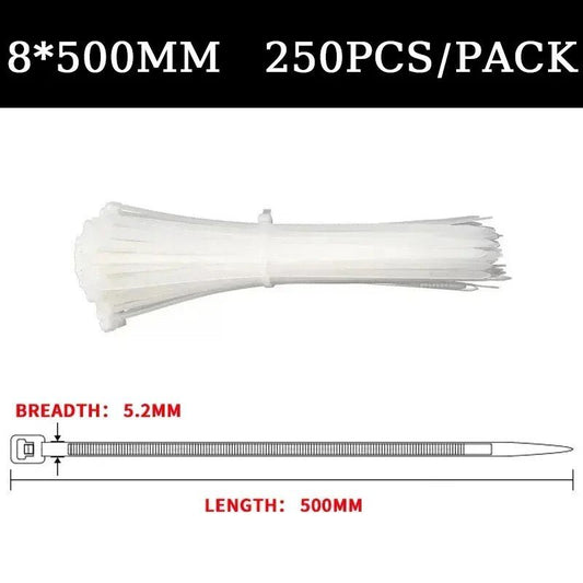 Large Nylon Zip Tie White Self-Locking Cable Tie 5*200mm High Strength Fixed Belt Tie Industrial Binding Rope 5*350mm 8*400mm - Flashfy