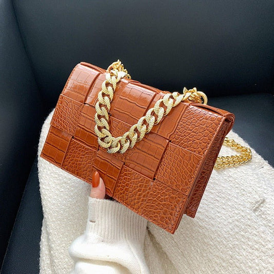 One-shoulder Woven Texture Stone Plaid Wallet - Flashfy