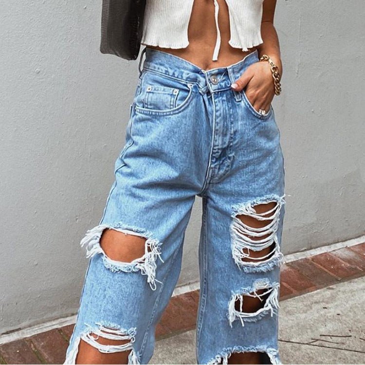 Ripped Slimming Washed Jeans - Flashfy