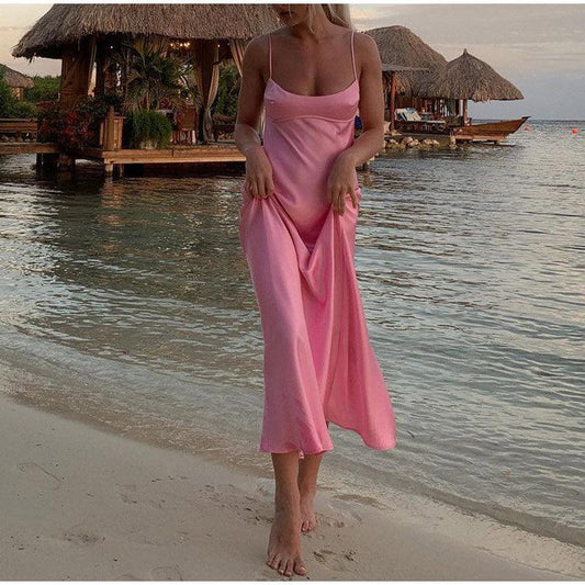 Women Camis Satin Long Dresses Elegant Sleeveless - Flashfy