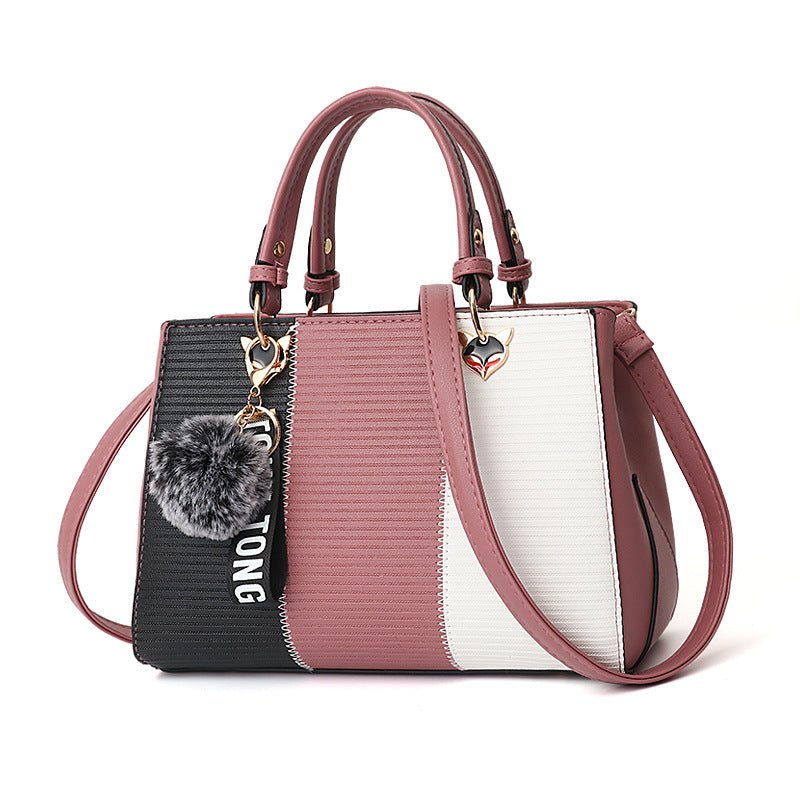 Women Hairball Ornaments Totes Patchwork Handbag - Flashfy