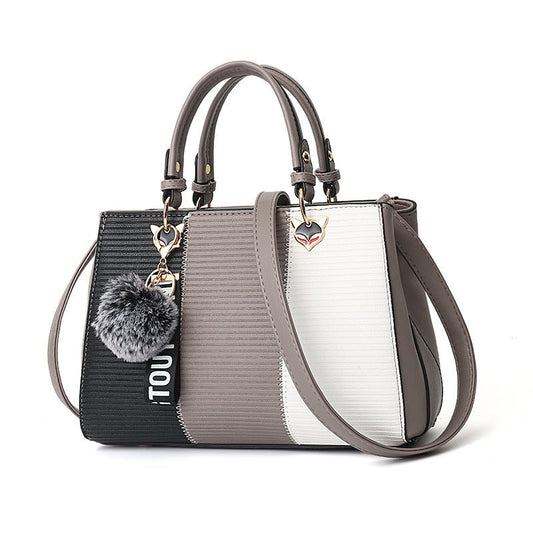 Women Hairball Ornaments Totes Patchwork Handbag - Flashfy